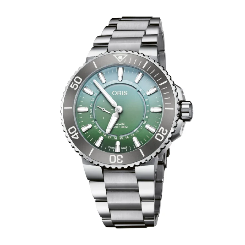 men's mechanical watches with monogram engraving design -ORIS AQUIS DAT WATT 743 7734 4197-Set LIMITED EDITION II MECHANICAL MEN WATCH
