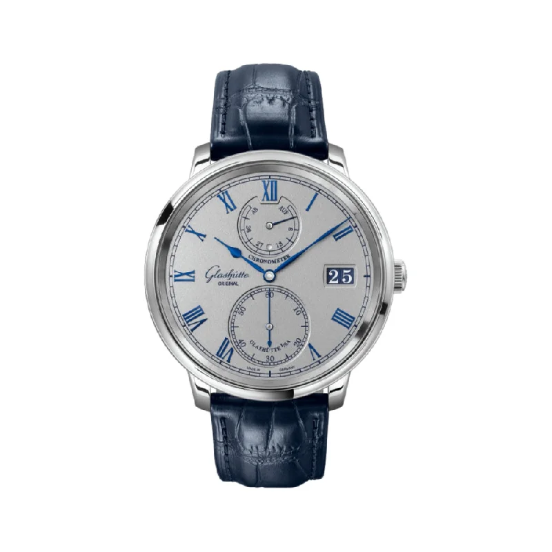 men's dive watches with GPS -Senator Chronometer Manual Winding White Gold 42mm - Silver on Leather Strap