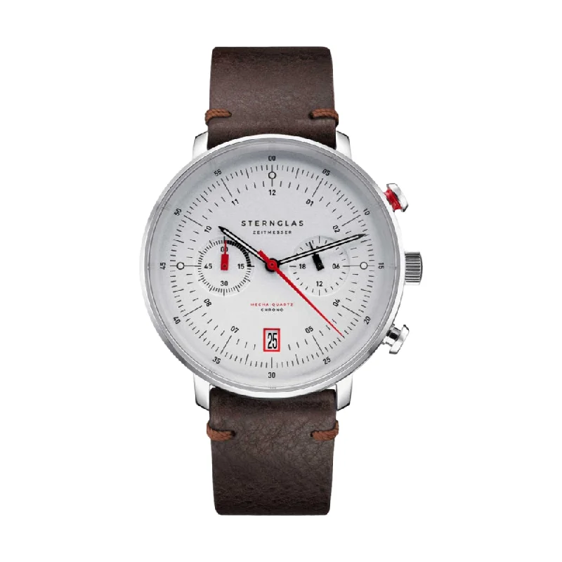 men's chronograph watches with rubber style straps for water sports -Hamburg Chrono Mecha-Quartz 42mm - Silver on Leather Strap men's chronograph watches with rubber style straps for water sports -Hamburg Chrono Mecha-Quartz 42mm - Silver on Leather Strap