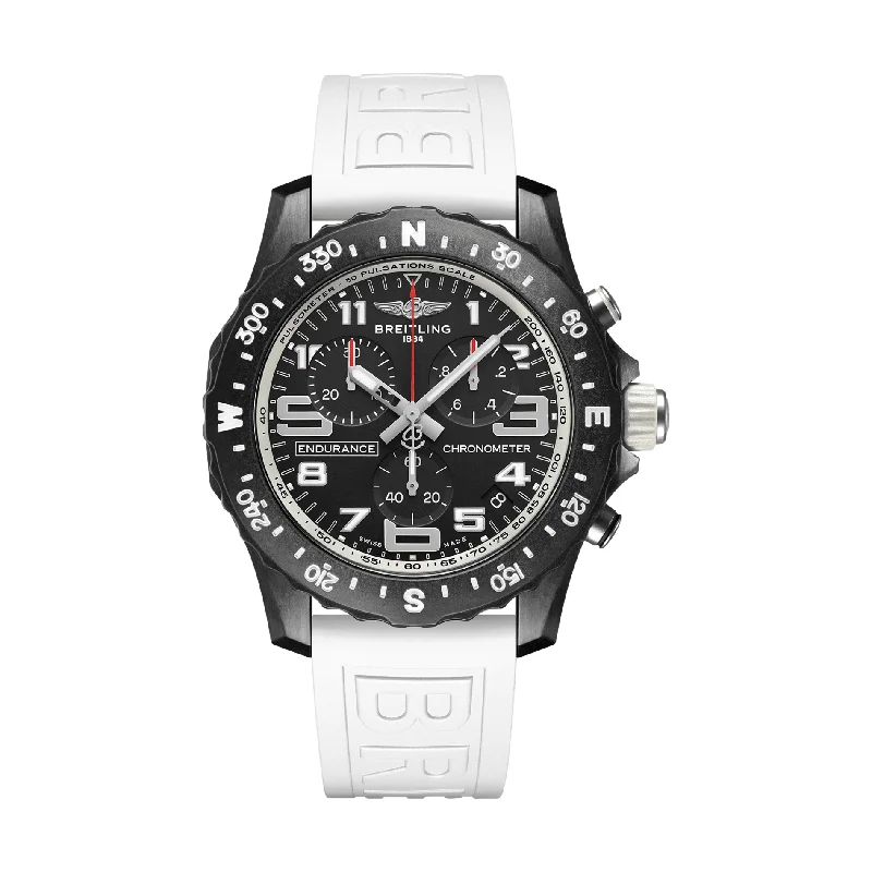 men's GMT watches with alarm style design -Endurance Pro Breitlight® 44mm- Black on White Rubber Strap