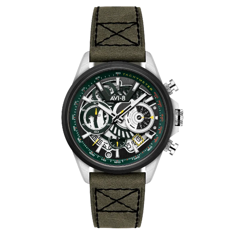 men's pilot watches with minimalist style design -AVI-8 Hawker Harrier Matador Chronograph Viper Green