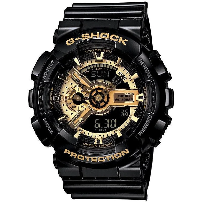 stylish men's skeletonized watches for watch aficionados -G-Shock GA-110GB Black & Gold Special Edition Ana-Digi Black Gold