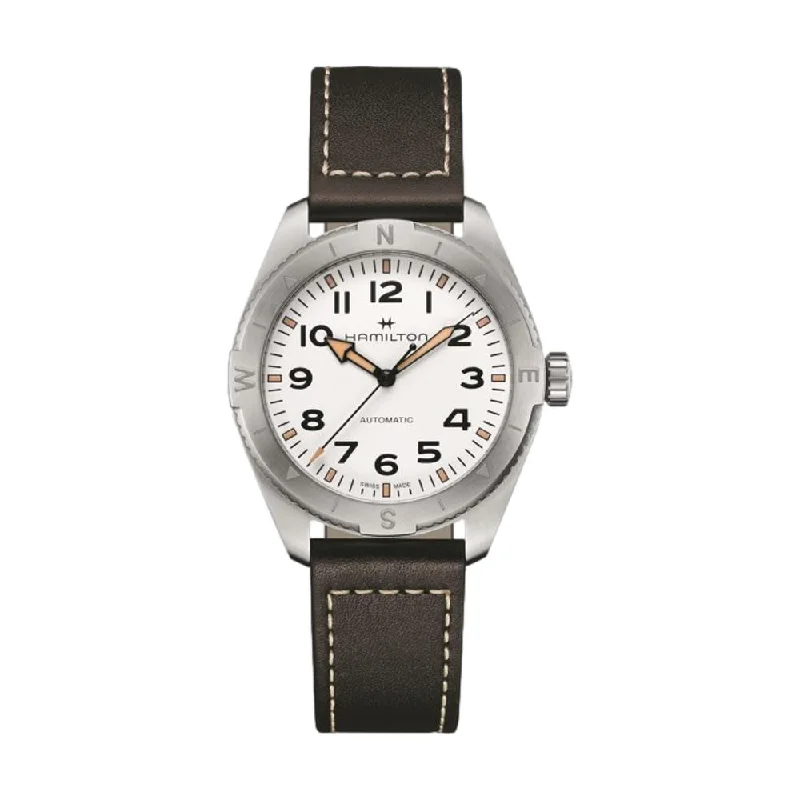 gold-tone dress watches-Khaki Expedition 41mm, White on Strap