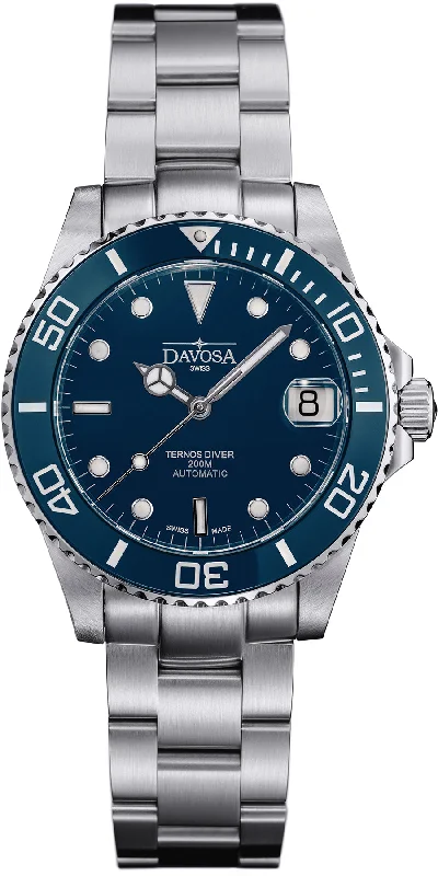 women's mechanical watches with anti-reflective design -Davosa Ternos Diver Lady Blue women's mechanical watches with anti-reflective design -Davosa Ternos Diver Lady Blue