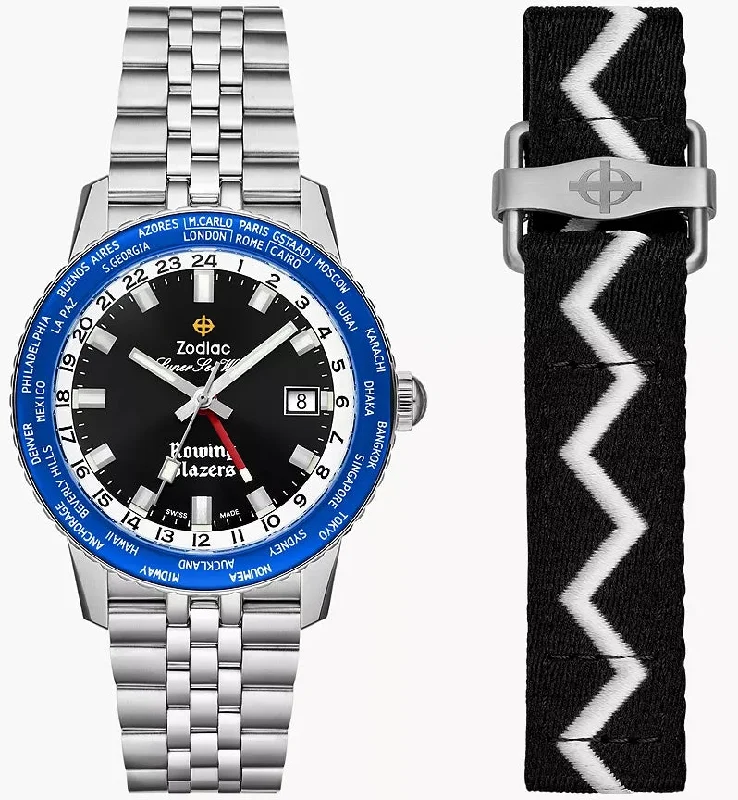 men's mechanical watches with limited edition display function -Zodiac Rowing Blazers Super Sea Wolf GMT World Time