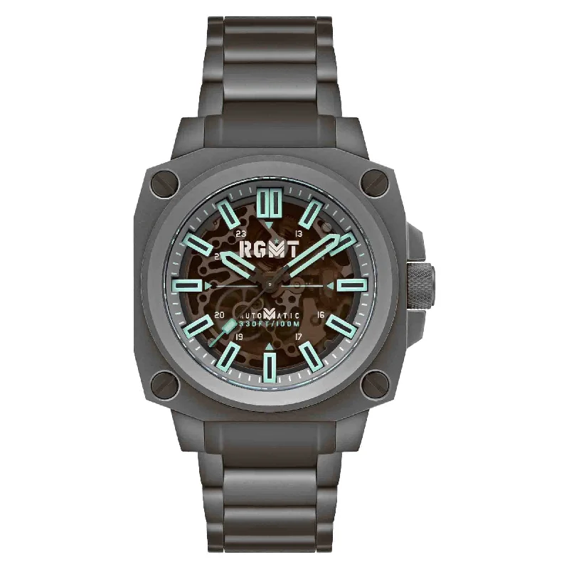men's field watches with 24-hour style design -RGMT Altimeter Skeleton Automatic Sandblast Ice Blue men's field watches with 24-hour style design -RGMT Altimeter Skeleton Automatic Sandblast Ice Blue