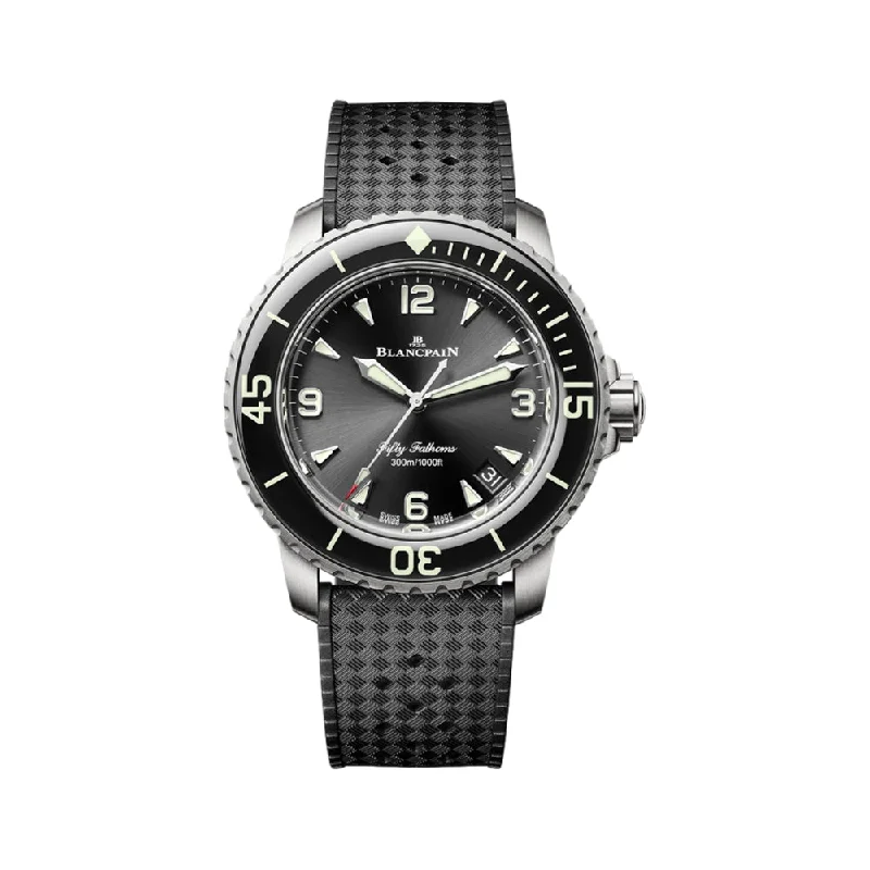 men's GMT watches for experienced travelers -Fifty Fathoms Automatique Titanium 42.3mm - Black on Tropic Rubber Strap