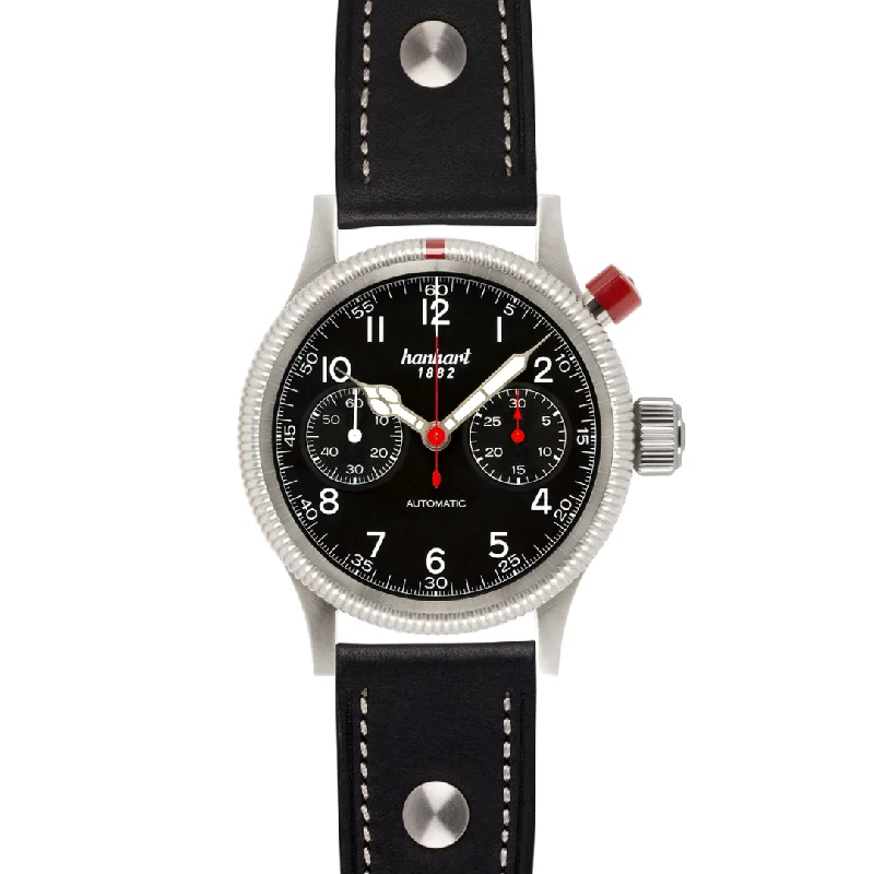 men's mechanical watches with corrosion-resistant design -HANHART MK I BLACK 714.210-0010 CALFSKIN LEATHER MEN WATCH