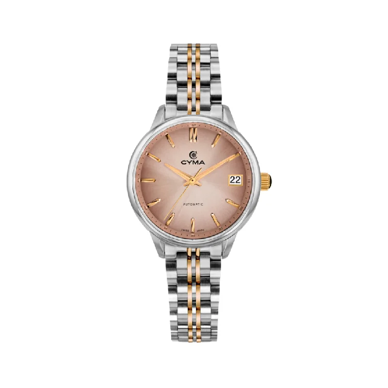 women's mechanical watches with phosphorescent display -CYMA W02-00815-005 CHARISMA 3 HANDS AUTOMATIC MECHANICAL TWO-TONE STAINLESS STEEL WOMEN WATCH