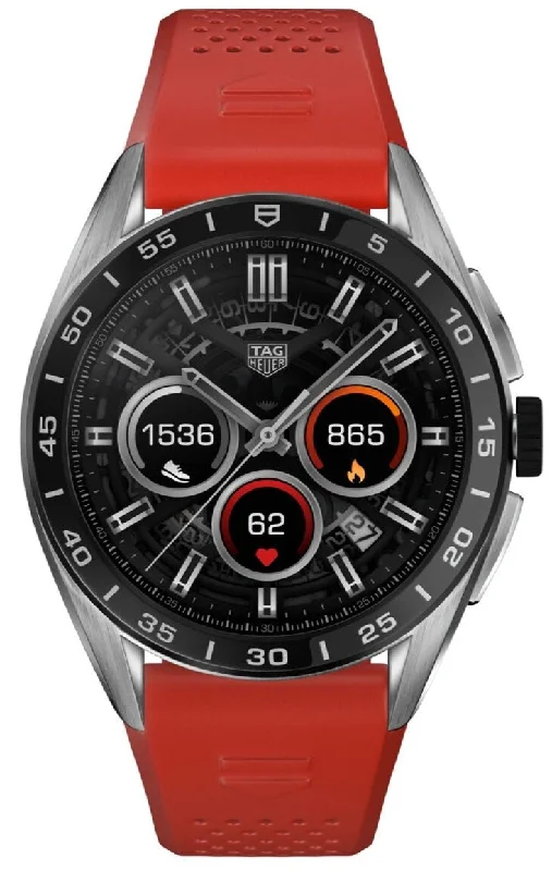 Smart Watches for Mens Timer Function-TAG Heuer Watch Connected Calibre E4 45 Red Rubber