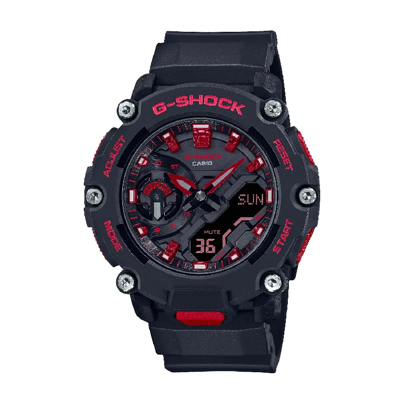 men's digital watches with dual time function -CASIO G-SHOCK GA-2200BNR-1ADR STANDARD ANALOG-DIGITAL BLACK WATCH