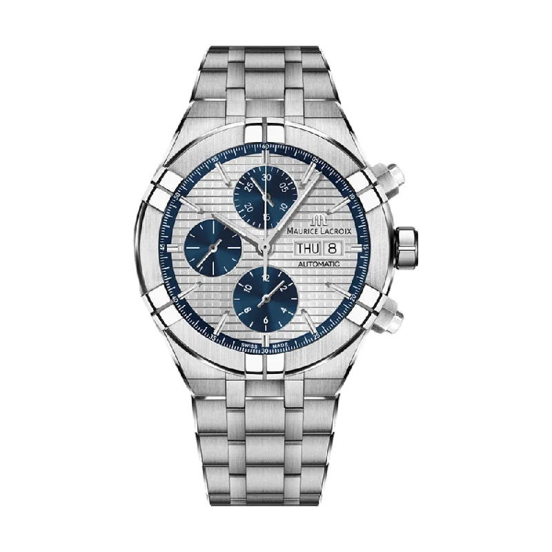 men's digital watches with logo engraving display -AIKON Automatic Chronograph Blue Counters men's digital watches with logo engraving display -AIKON Automatic Chronograph Blue Counters