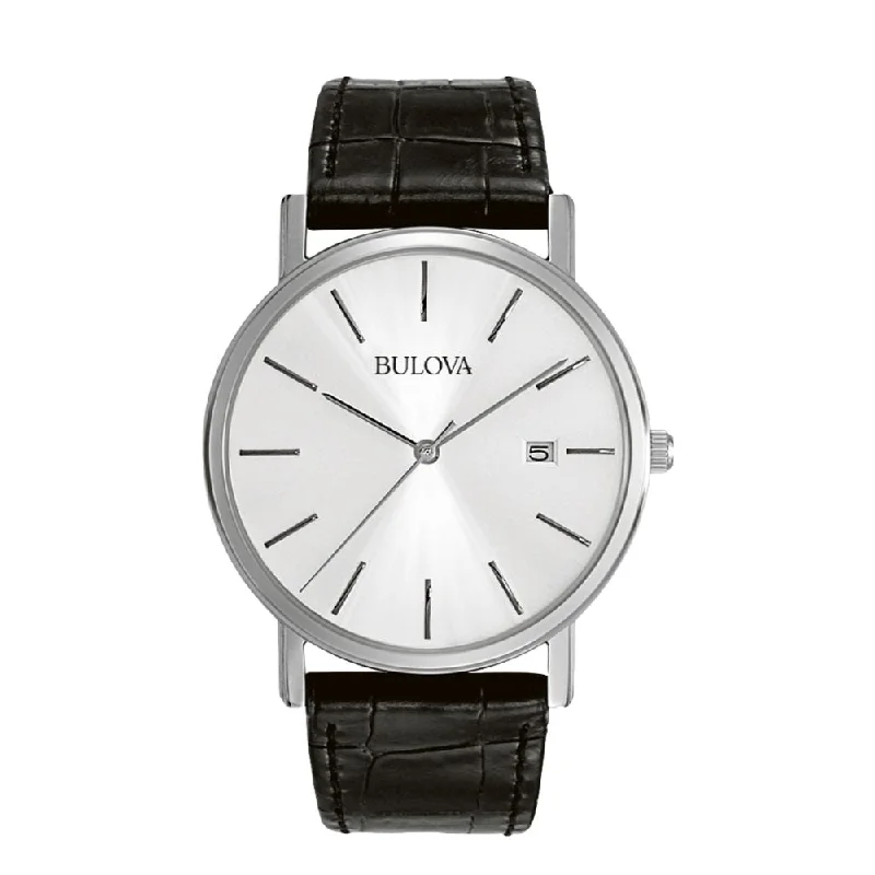 18k-gold dress watches-Classic Silver Dial Black Strap