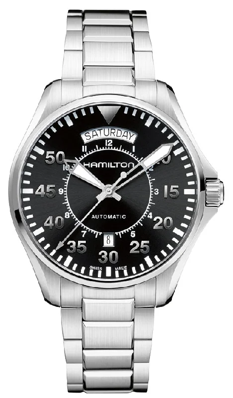 men's mechanical watches with flat design -Hamilton Khaki Aviation Pilot Day Date Auto