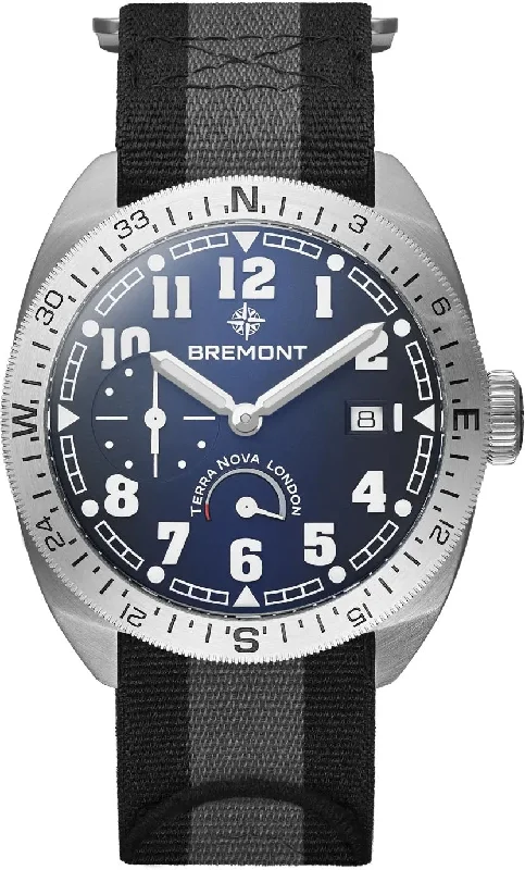 men's mechanical watches with alarm design -Bremont Terra Nova 40.5 Turning Bezel Power Reserve Blue Nato men's mechanical watches with alarm design -Bremont Terra Nova 40.5 Turning Bezel Power Reserve Blue Nato