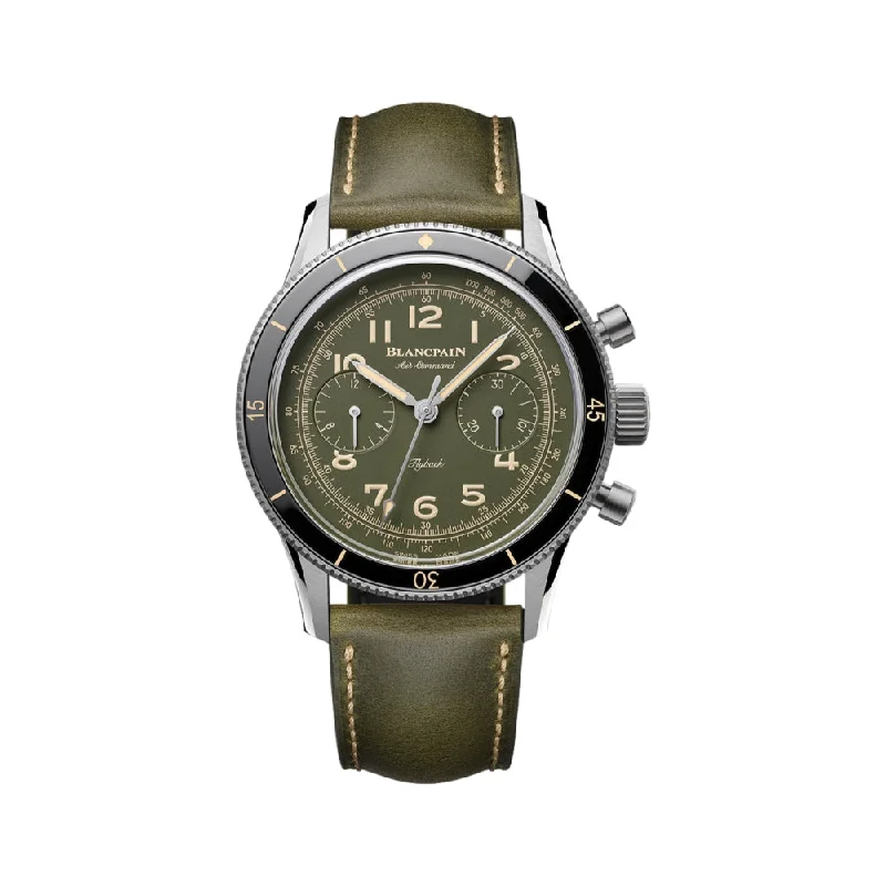 men's pilot watches with sapphire crystal -Air Command Limited Edition Flyback Chronograph Satin-Brushed Titanium 42.5mm - Green Strap men's pilot watches with sapphire crystal -Air Command Limited Edition Flyback Chronograph Satin-Brushed Titanium 42.5mm - Green Strap