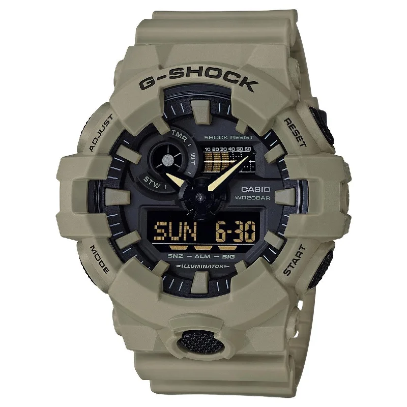 men's skeletonized watches for fashion-forward men -G-Shock GA700 Ana-Digi Tan