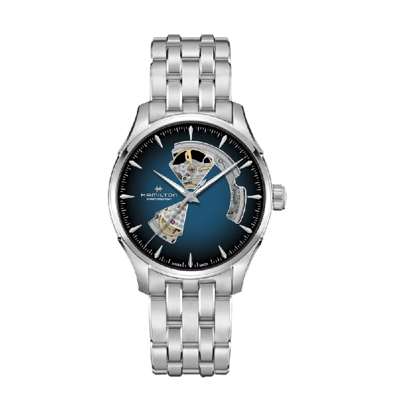 men's field watches with tool-free strap change -Jazzmaster Open Heart Auto Blue Dial on Bracelet