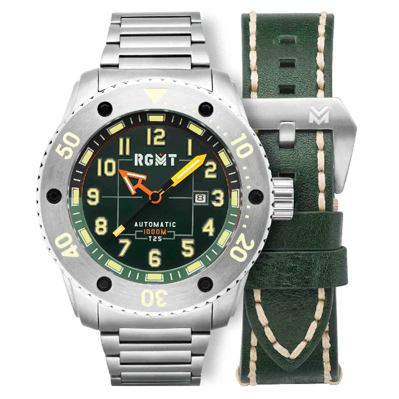 men's field watches with magnifying style design -RGMT All-Brite Tritium Automatic Basil Green men's field watches with magnifying style design -RGMT All-Brite Tritium Automatic Basil Green