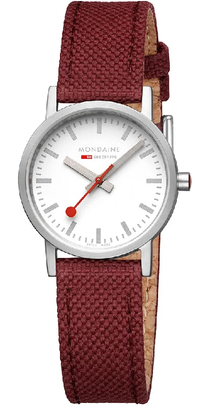 Women Mondaine watches with reliable quartz movement -Mondaine Watch Classic Dark Cherry Textile D
