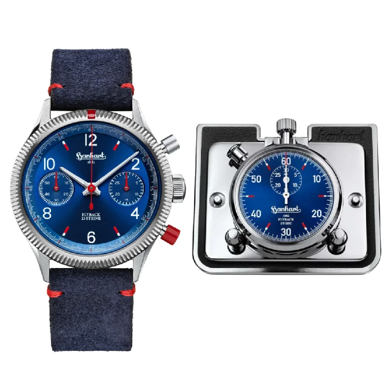 men's mechanical watches with kinetic style design for efficiency -HANHART RED X BLUE TWIN SET LIMITED EDITION H702L.270-0310 MEN WATCH