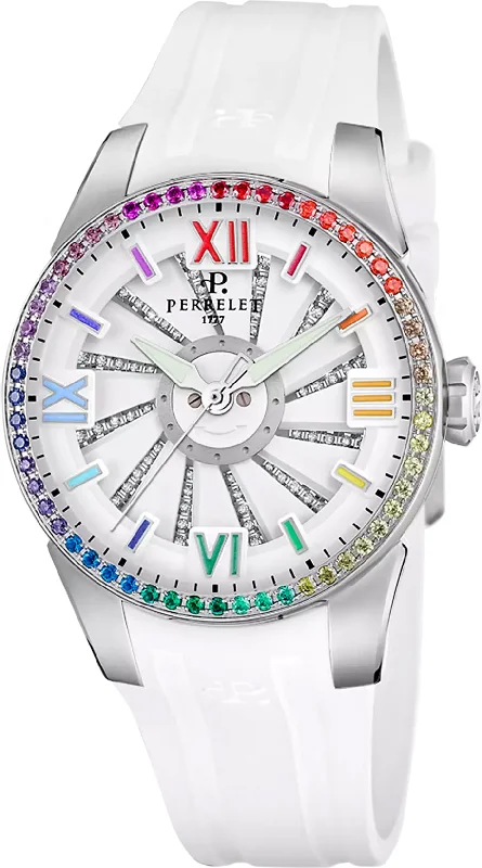 women's mechanical watches with date magnifier design -Perrelet Turbine Lady Aurora