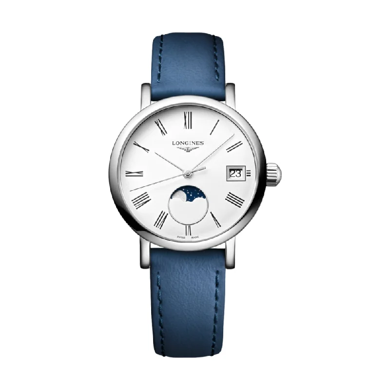 men's GMT watches with flat style design -Elegant Moonphase Blue Strap 30mm