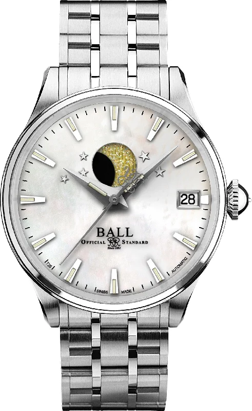 women's Ball curved watches -Ball Watch Company Trainmaster Moon Phase Ladies