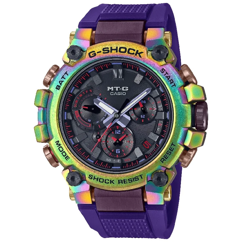men's skeletonized watch with black dial -G-Shock MTG-B3000 Aurora Rainbow Limited Edition