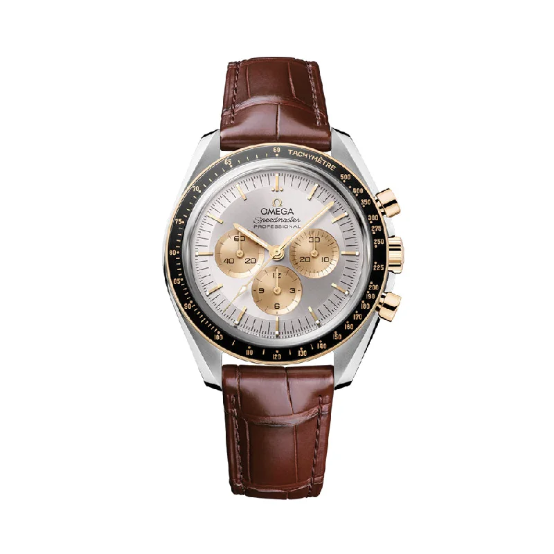 men's chronograph watches with BGW9 SuperLuminova design -Speedmaster Moonwatch Professional Co-Axial Master Chronometer Moonshine™ Gold and Steel 42mm ‑ Silver on Leather Strap men's chronograph watches with BGW9 SuperLuminova design -Speedmaster Moonwatch Professional Co-Axial Master Chronometer Moonshine™ Gold and Steel 42mm ‑ Silver on Leather Strap