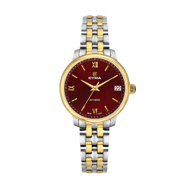 women's mechanical watches with tourbillon display -CYMA EUROPA W02-00817-005 3 HANDS AUTOMATIC TWO-TONE STAINLESS STEEL WOMEN WATCH