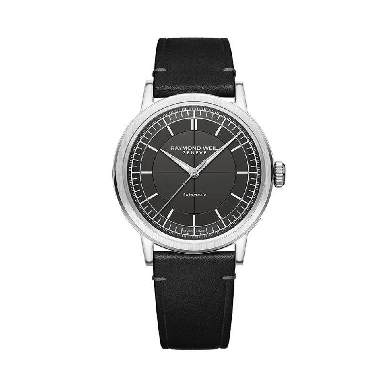 men's digital watches with limited edition display -Millesime Men's Automatic Sector Dial 39.5mm - Grey on Leather Strap men's digital watches with limited edition display -Millesime Men's Automatic Sector Dial 39.5mm - Grey on Leather Strap