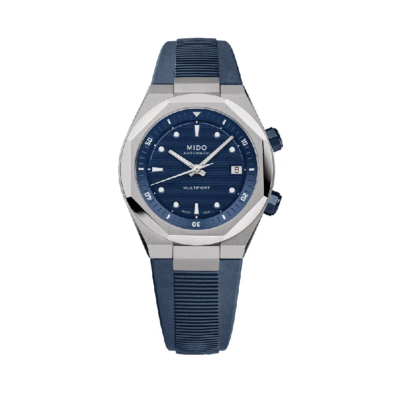 men's rugged field watches -Multifort 8 Two Crowns Automatic 40mm - Blue on Rubber Strap