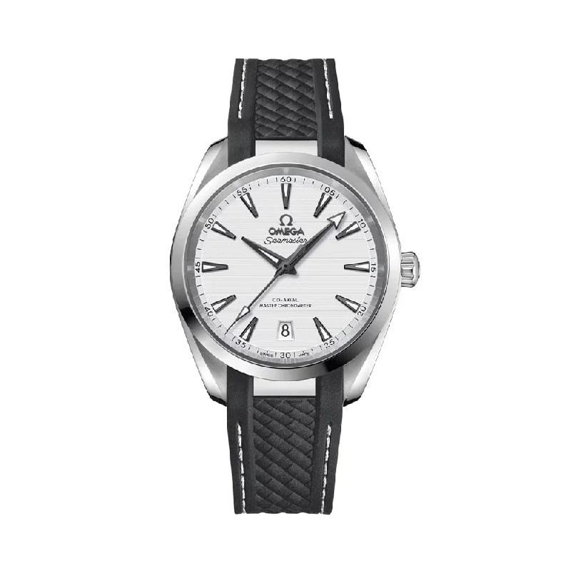 men's pilot watches with spring drive design -Seamaster Aqua Terra 150M Co-Axial Master Chronometer 38mm - Silver on Rubber Strap