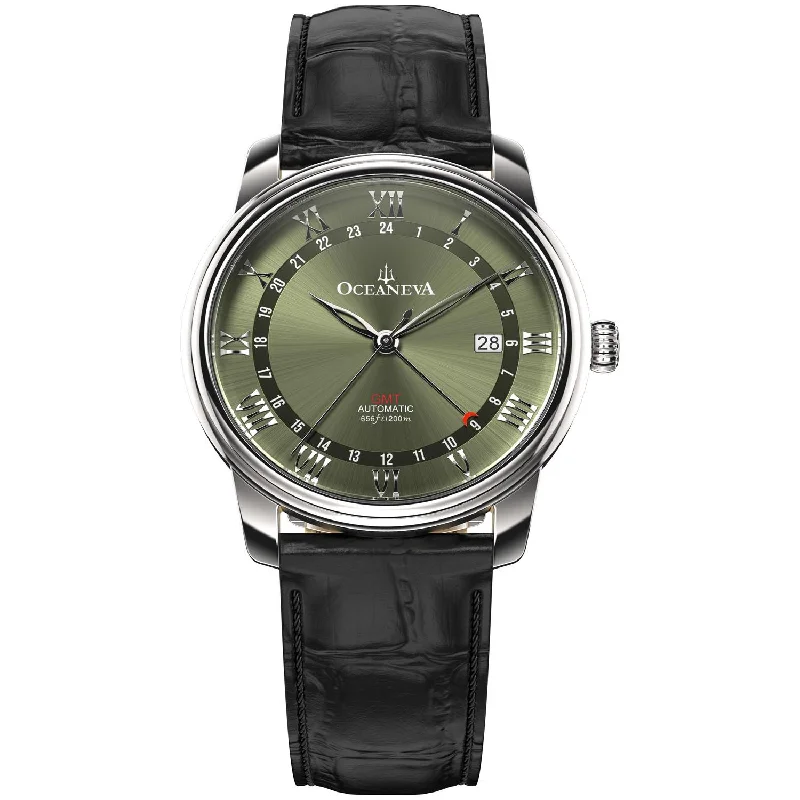 men's skeletonized watches for business attire -Oceaneva OceanTrek GMT 200m Automatic Olive Black men's skeletonized watches for business attire -Oceaneva OceanTrek GMT 200m Automatic Olive Black