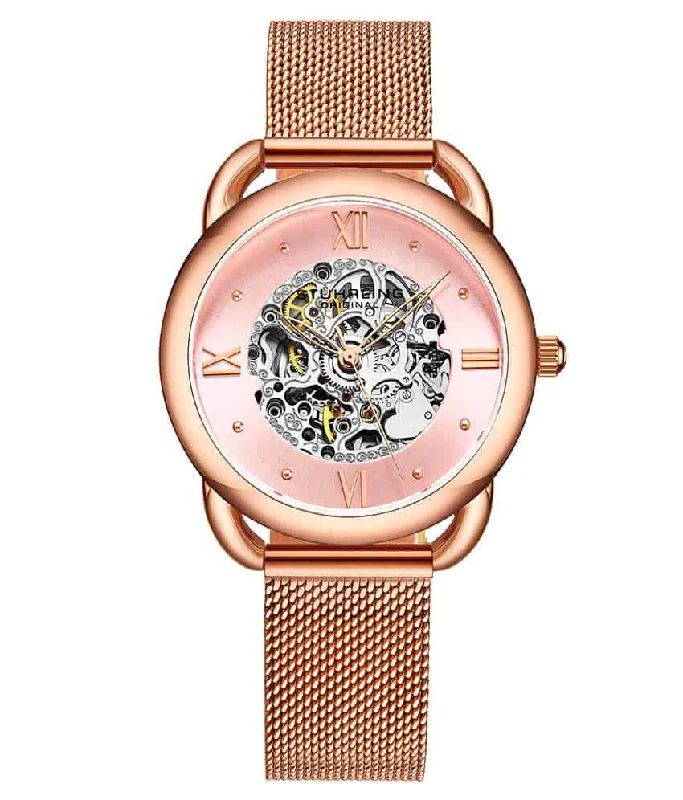Pink Dial / Rose Case / Rose Stainless Steel Bracelet Rose Gold Layered Foldover Buckle
