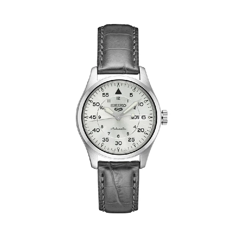 men's digital watches with barometer function -SRPJ87 5 Sports Field 36mm - Silver on Leather Strap