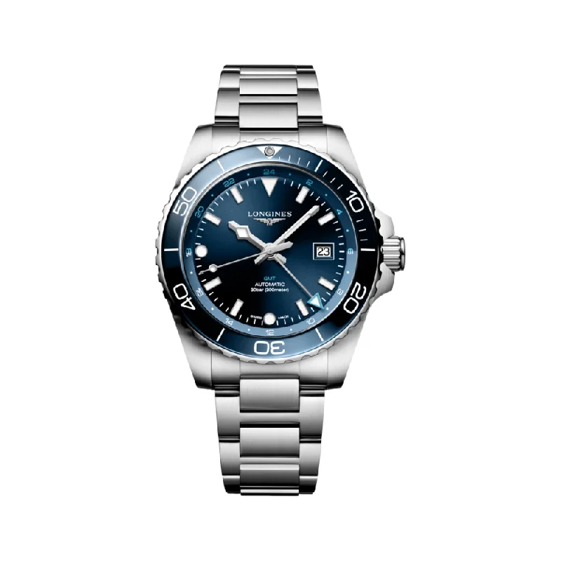 men's field watches with magnifying style design -HydroConquest GMT Blue Dial 43mm on Bracelet