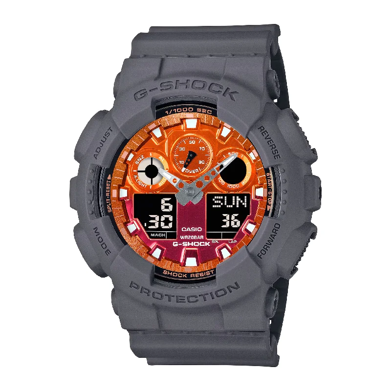 men's digital watches with magnifying style design -CASIO G-SHOCK GA-100FL-8ADR STANDARD ANALOG-DIGITAL ORANGE MEN WATCH
