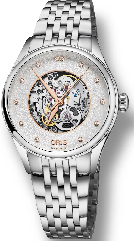 women's mechanical watches with triple time zone design -Oris Watch Artelier Skeleton Diamond