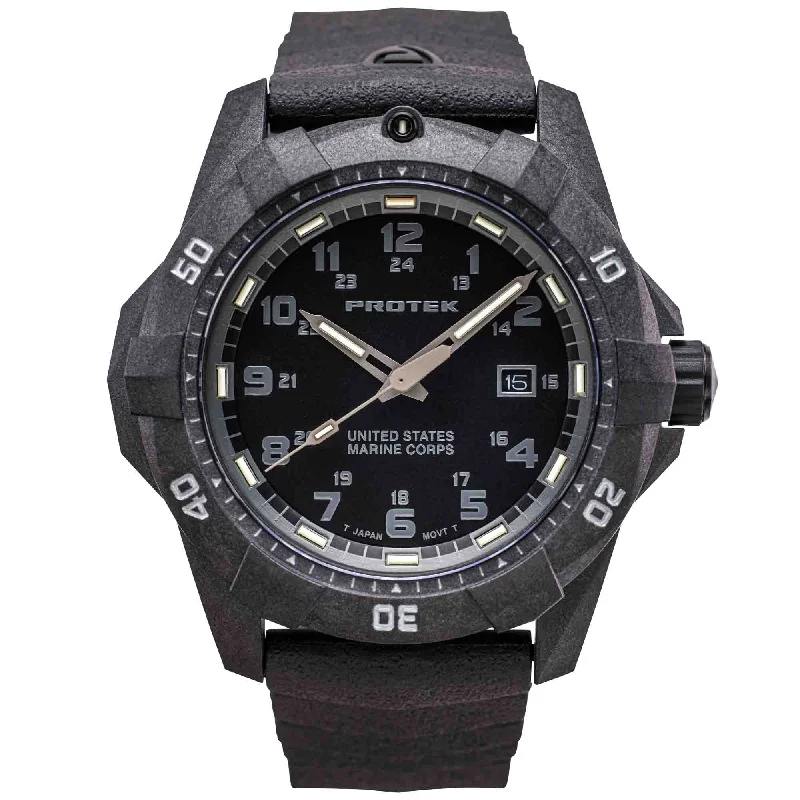 men's skeletonized mechanical watches -ProTek Carbon USMC Series Dive All Black