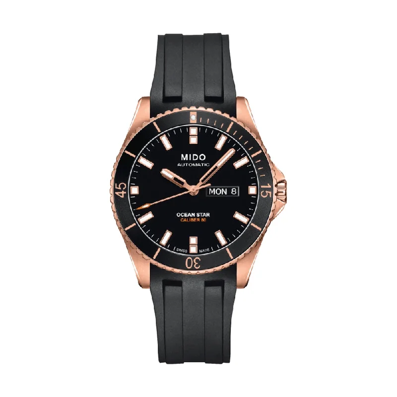 men's digital watches with triple time zone style design -Ocean Star Captain Black Two-Tone Rubber Strap