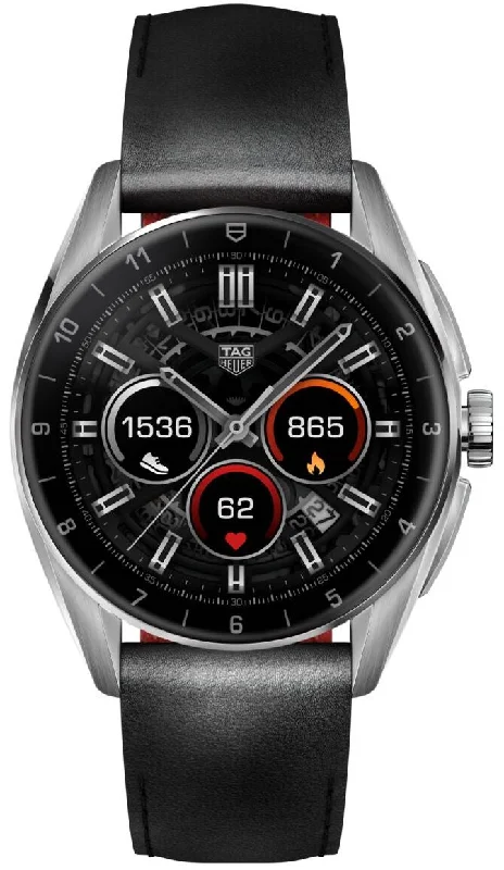 Smart Watches for Mens Weather Alerts-TAG Heuer Connected Calibre E4 42 Black Leather
