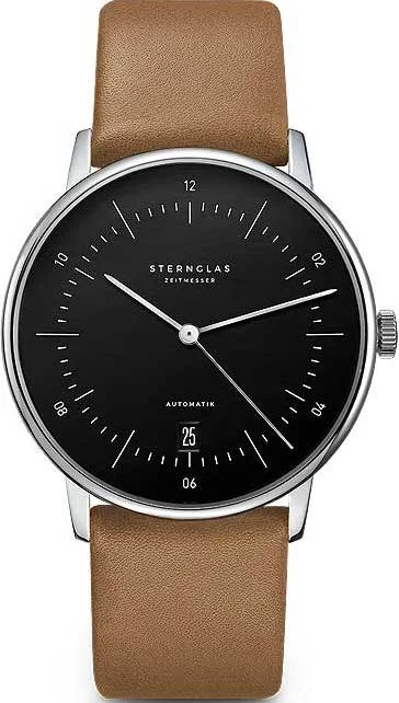 men's mechanical watches with concave design -Sternglas Naos/A Automatic Leather