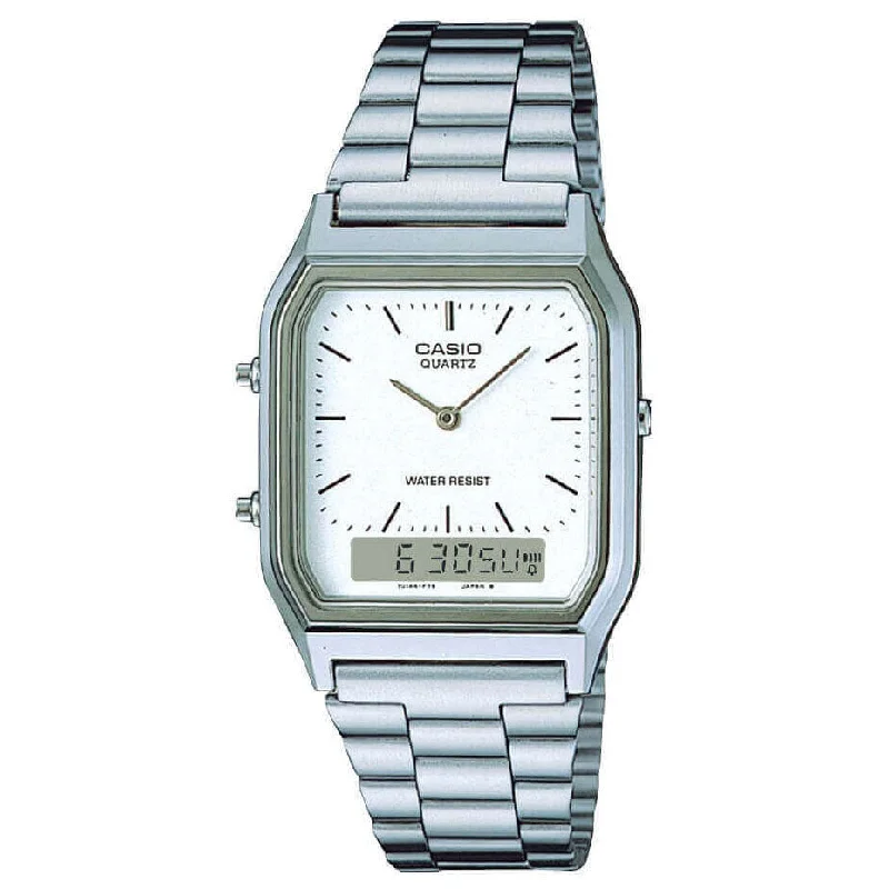 Unisex Romantic Dinner Design Watches-Casio Vintage Unisex Silver Watch AQ-230A-7DMQYES Unisex Romantic Dinner Design Watches-Casio Vintage Unisex Silver Watch AQ-230A-7DMQYES