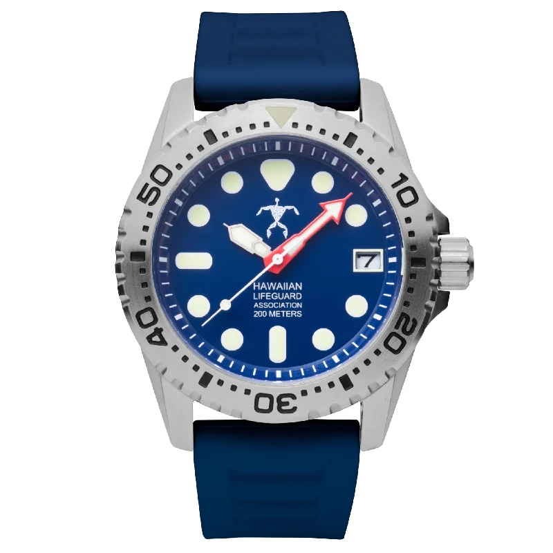 men's skeletonized watches for weekend wear -Hawaiian Lifeguard Association Silver Blue men's skeletonized watches for weekend wear -Hawaiian Lifeguard Association Silver Blue