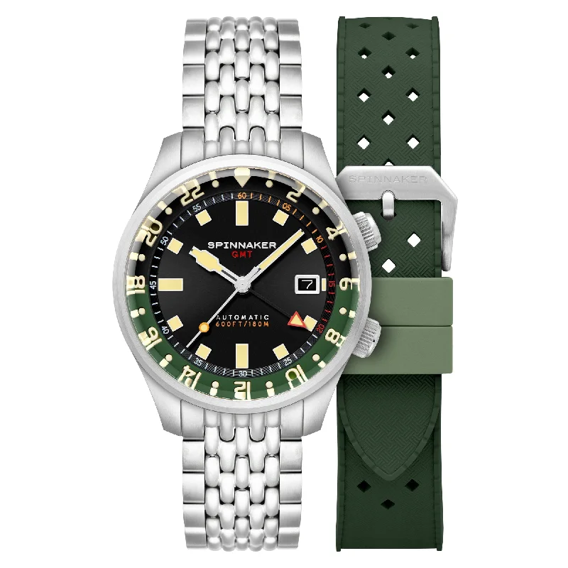 men's pilot watches with glow-in-the-dark style design -Spinnaker Bradner GMT Automatic Gravel Black