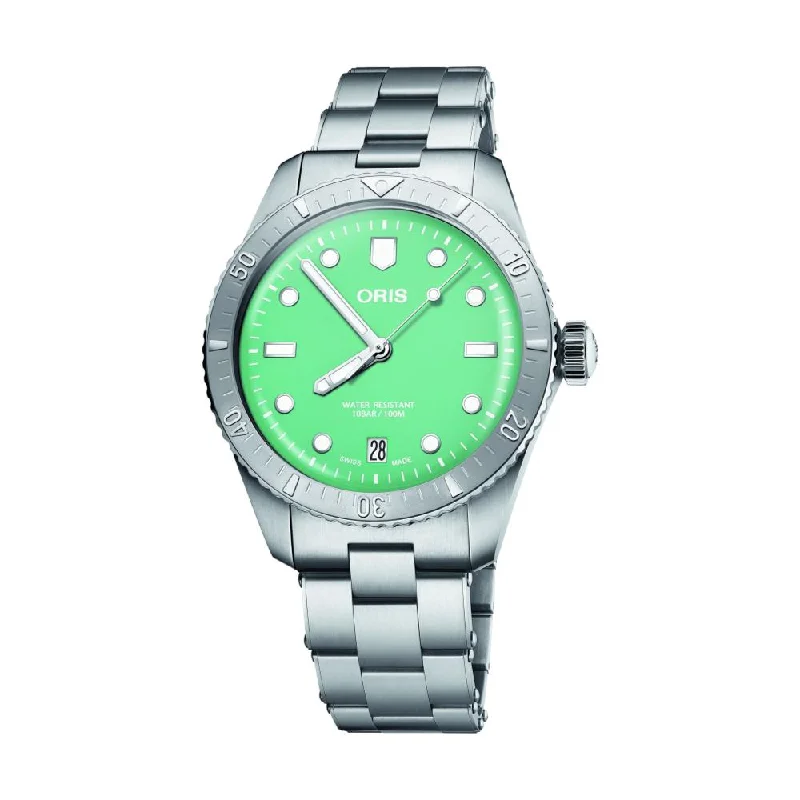 men's chronograph watches for outdoor activities -Divers Sixty-Five 'Cotton Candy' Steel Green men's chronograph watches for outdoor activities -Divers Sixty-Five 'Cotton Candy' Steel Green