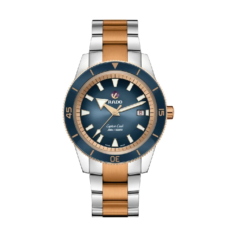 men's dive watches with tide indicator -Captain Cook Automatic 42mm Two-Tone Blue Dial men's dive watches with tide indicator -Captain Cook Automatic 42mm Two-Tone Blue Dial