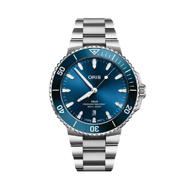 men's dive watches with water-resistant style -Aquis Date 43.5mm - Blue on Bracelet